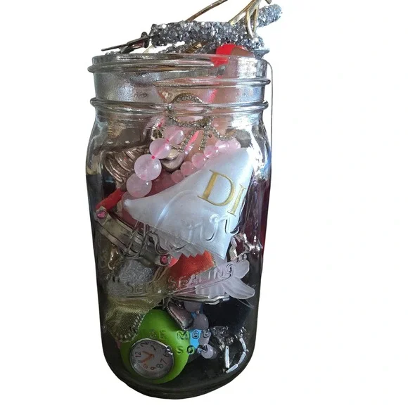 Preppy Jewelry Jar Lot 1lb Earrings Watches Pins Designer Ribbon Pink - Picture 4 of 4